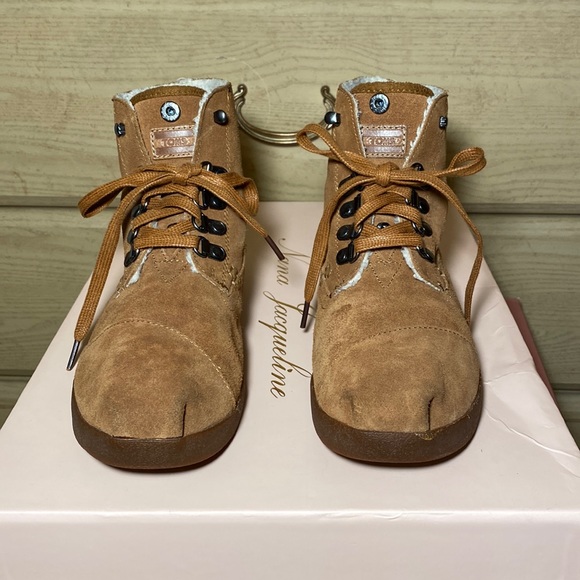 TOMS chestnut fleece Sherpa Highlands Botas suede leather chukka lace up booties - Picture 4 of 17